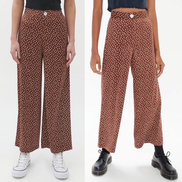 Urban Outfitters Pants - Urban Outfitters Olympia Super High Waisted Satin Polka Dot Wide Leg Pants Brown